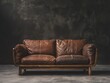 leather sofas with square armrests and wooden legs, exuding modern design elements. The clean background is full of light luxury and exquisite craftsmanship