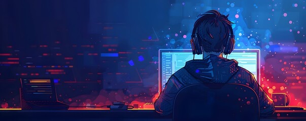 Poster - Dedicated Tech Startup Founder Works Tirelessly Through the Night Driven by Entrepreneurial Dreams and Innovation