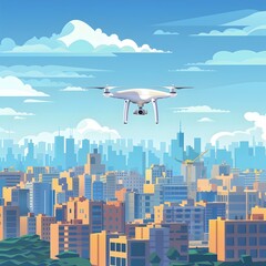 Poster - Autonomous Drone Flying Over Futuristic Smart City Skyline Delivering Freight and Cargo for Advanced Urban Logistics Solutions