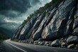 Giant Stones Rolling Down the Mountain onto the Road, Dark Sky