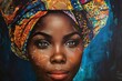 Colorful abstract portrait of African woman wearing modern patterned turban