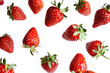 Falling fresh strawberries in motion, png isolated on transparent background, clipart, cutout.