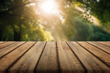 Sticker - Beautiful blurred forest with empty wooden table