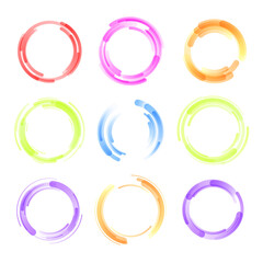 Poster - Set of colorful circle isolated on transparent background. Circular colored lines. Corporate, media, technology styles vector logo design template. Vector illustration