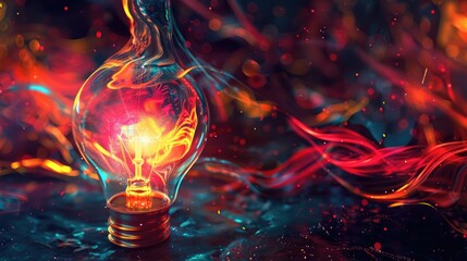 Canvas Print - Colorful glowing light bulb lamp, visualization of brainstorming, bright idea and creative thinking and imagination, finding solution concept background