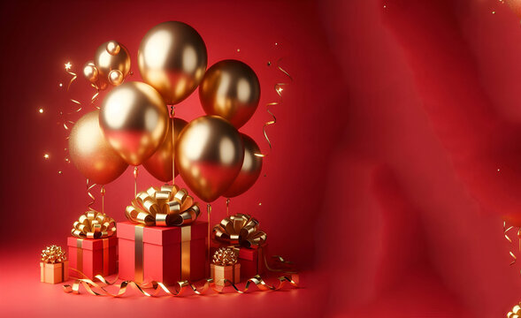 Happy Anniversary With Gold And Red Love Free Png Vektor, generative ai