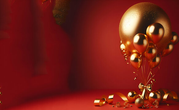 Happy Anniversary With Gold And Red Love Free Png Vektor, generative ai