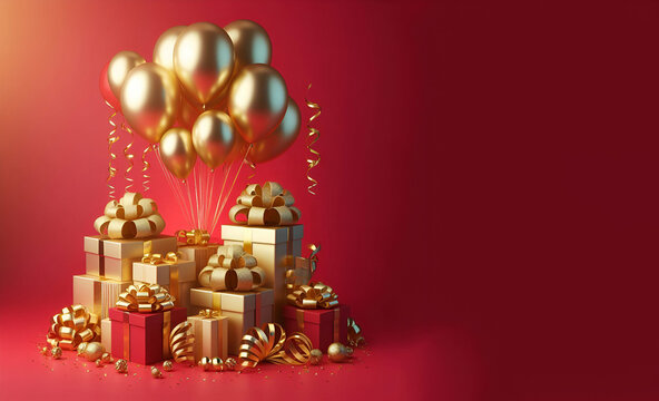 Happy Anniversary With Gold And Red Love Free Png Vektor, generative ai