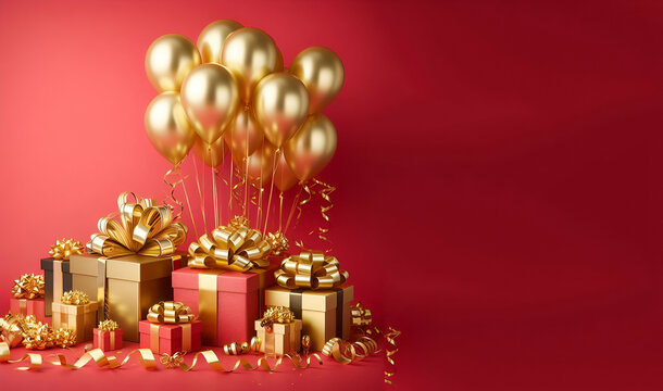Happy Anniversary With Gold And Red Love Free Png Vektor, generative ai
