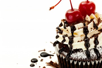 Cupcake with two cherries on top  isolated with space for text 