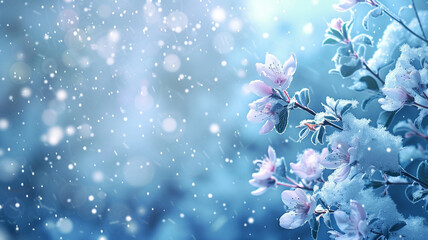 Canvas Print - snow and flowers background