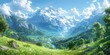A picturesque mountain landscape with a river flowing through it, perfect for a summer hike Generative AI