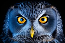 Enigmatic Great Gray Owl Portrait With Neon Eyes Symbolizing Natural Freedom And Mystery