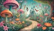 A Whimsical Illustration Of A Magical Garden With  2