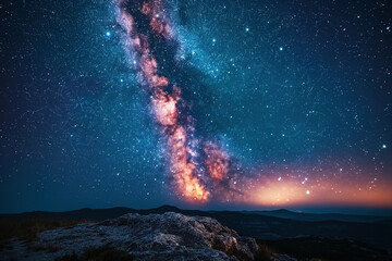Wall Mural - landscape with milky way in night starry sky