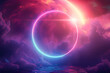 a colorful space background with an oval shaped light circle, in the style of Blue-violet gradient, calm waters, unicorncore, neon installations, mystic symbolism, lens flare