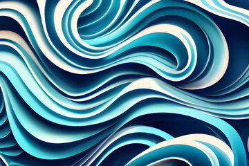 Wall Mural - Three dimensional render of blue wavy pattern, illustration