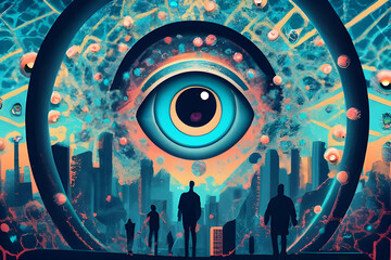 Wall Mural - Network of Eyes Surveillance Technology Internet, illustration