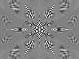 Fototapeta  - Kalejdoskop, wypukła geometryczna tekstura 3d,  wybrzuszone sferyczne strefy w kształcie gwiazdy o wzorze biało - czarnej szachownicy. Abstrakcyjne tło