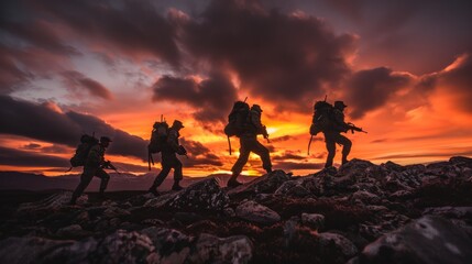 Wall Mural - Soldiers military group US Army at sunset