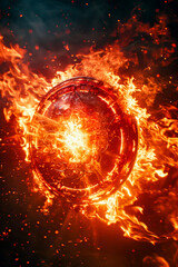 Canvas Print - Picture of flaming circle with close up view of man standing in front of it.