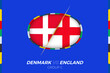 Denmark vs England football match icon for European football Tournament 2024, versus icon on group stage.