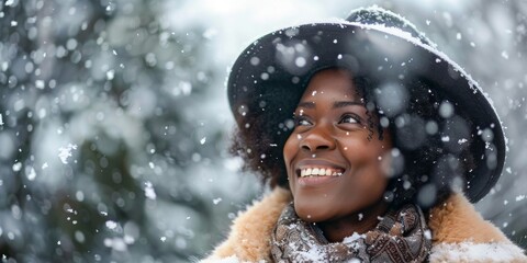 Sticker - A woman wearing a black hat and smiling in the snow