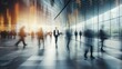© Johnovich - Dynamic Business Crowd: Long Exposure Shot in Bright Office Lobby, Fast-Moving with Blurry Motion. AI generated