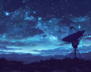 Wall Mural - satellite dish under starry night sky silent communication with the cosmos exploring the mysteries o