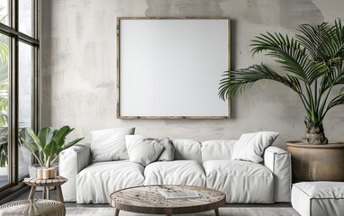 Wall Mural - Mockup frame close up in coastal style home interior background, 3d render