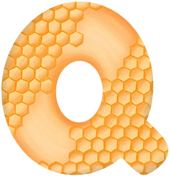The letter Q has a yellow-orange honeycomb