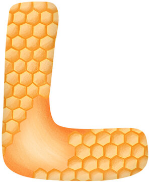The letter L has a yellow-orange honeycomb