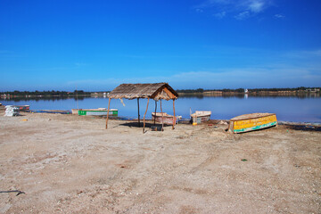 Wall Mural - Boat in Lake Retba, Lac rose close Dakar, Senegal, West Africa