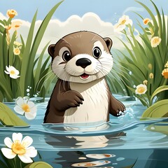 Wall Mural - Cartoon Otter