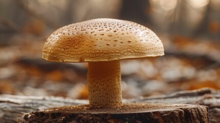 Canvas Print - A mushroom sitting on top of a stump in the woods, AI