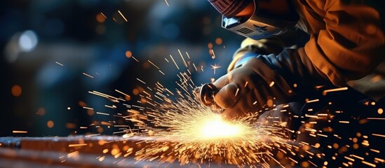 worker is grinding metal with sparks bokeh view.Motion Blur.