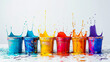 Vibrant Color Explosion: Paint Cans on White Background