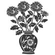 Silhouette aster flower in the vase black color only