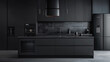 A high-tech kitchen with matte black appliances seamlessly integrated into dark cabinetry, offering a seamless and streamlined look. 8K