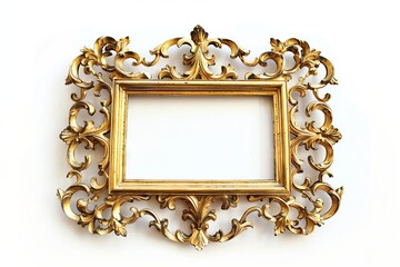 Wall Mural - Ornate antique golden frame isolated on white background, vintage border for photos and art