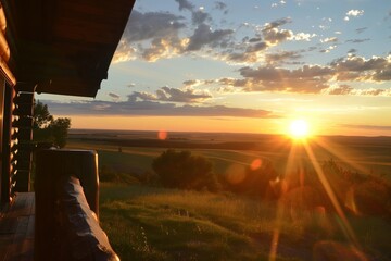 Sticker - sun setting on the horizon viewed from the cabin