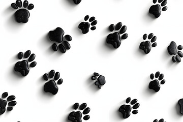 Sticker - black paw prints in a seamless pattern on a white background,