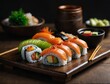 sushi and chopsticks , a wholesome dinner , Japanese cuisine 