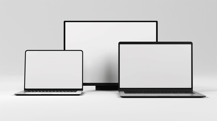 Wall Mural - Laptop, Computer Monitor Mockup, Design with Empty Screen, 3D Illustration