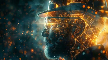 Wall Mural - Cyber miner in a data realm, forging digital gold