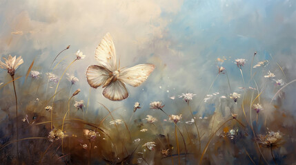 Wall Mural - Butterfly on the meadow. Nature background. Butterfly on a background of autumn flowers.