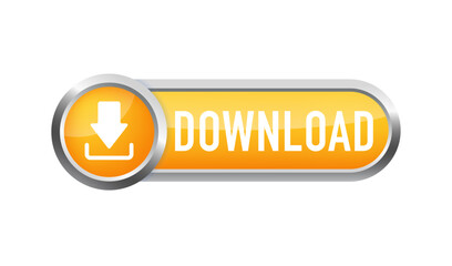 Poster - Download icon, button, yellow glossy with shadow. Click here button. Save cloud icon push button for UI UX, website, mobile application. Vector illustration