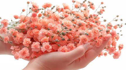 Wall Mural - woman a hand holding a big bunch of flowers isolated on white background