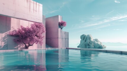 Surreal pink exterior. Abstract architectural background for advertising.