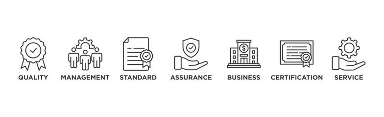 ISO 9001 banner web icon vector illustration concept with icon of quality, management, standard, assurance, business, certification and service